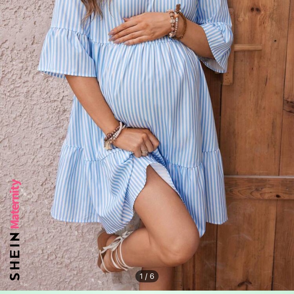 Shein Blue Striped Maternity Dress